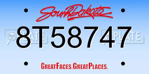 8T58747 South Dakota License Plate