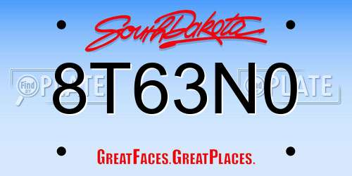 8T63N0 South Dakota License Plate