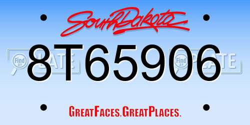 8T65906 South Dakota License Plate