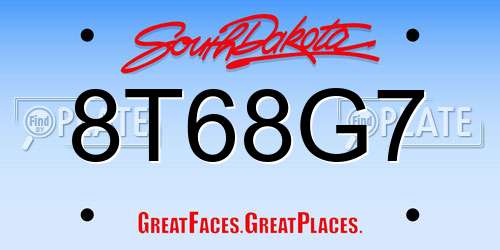 8T68G7 South Dakota License Plate
