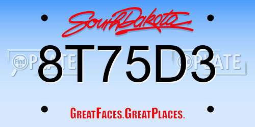 8T75D3 South Dakota License Plate