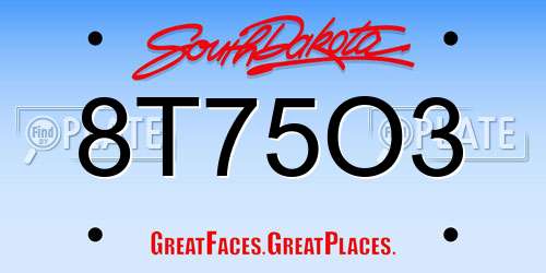 8T75O3 South Dakota License Plate