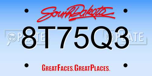 8T75Q3 South Dakota License Plate