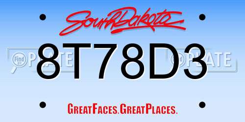 8T78D3 South Dakota License Plate