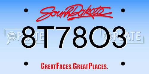 8T78O3 South Dakota License Plate