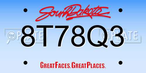 8T78Q3 South Dakota License Plate