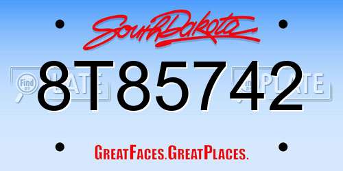 8T85742 South Dakota License Plate