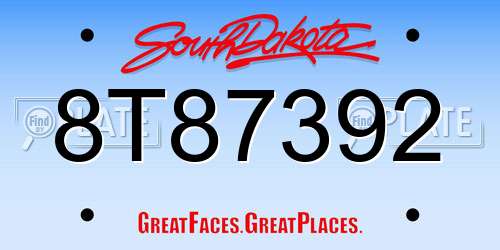 8T87392 South Dakota License Plate