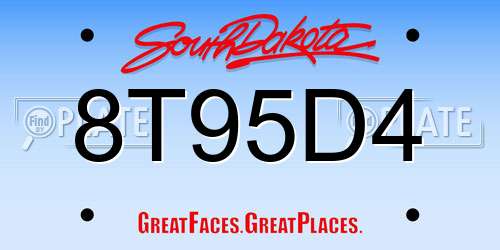 8T95D4 South Dakota License Plate