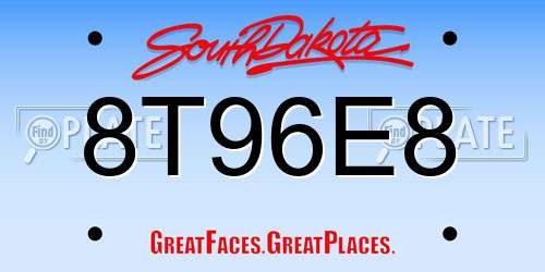 8T96E8 South Dakota License Plate