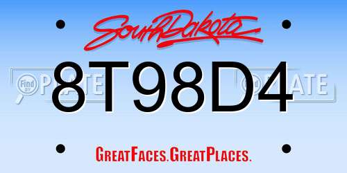 8T98D4 South Dakota License Plate