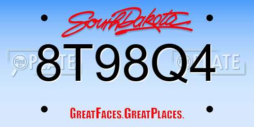 8T98Q4 South Dakota License Plate