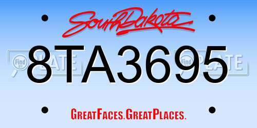 8TA3695 South Dakota License Plate