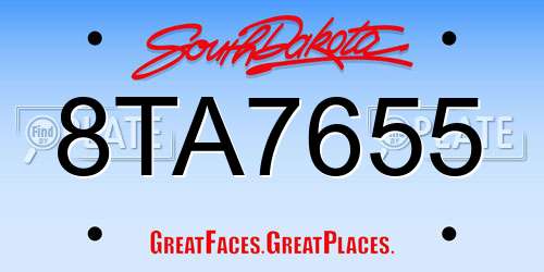 8TA7655 South Dakota License Plate