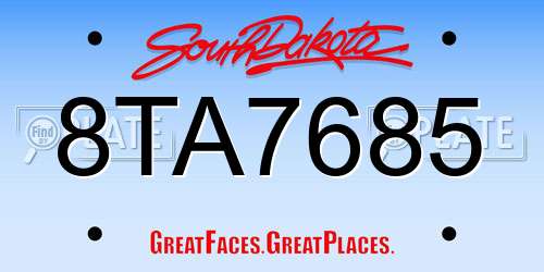 8TA7685 South Dakota License Plate