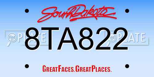 8TA822 South Dakota License Plate