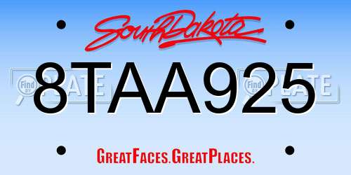 8TAA925 South Dakota License Plate