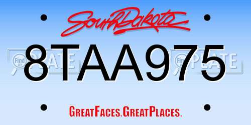 8TAA975 South Dakota License Plate