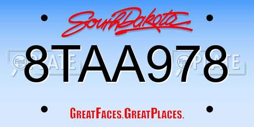 8TAA978 South Dakota License Plate