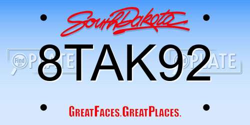 8TAK92 South Dakota License Plate