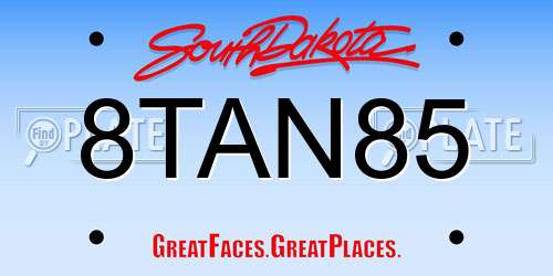 8TAN85 South Dakota License Plate