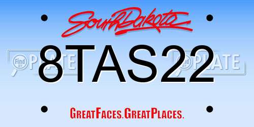 8TAS22 South Dakota License Plate