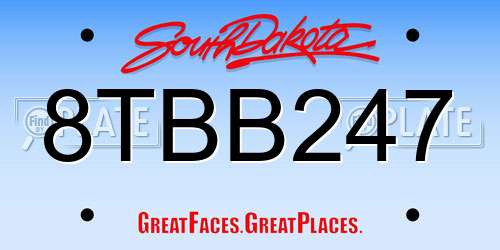 8TBB247 South Dakota License Plate
