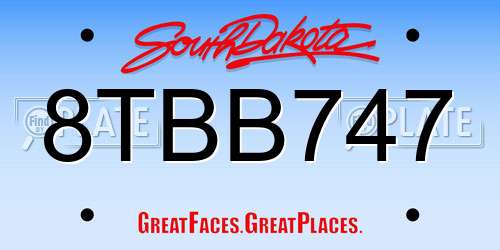 8TBB747 South Dakota License Plate