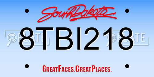 8TBI218 South Dakota License Plate