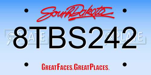 8TBS242 South Dakota License Plate