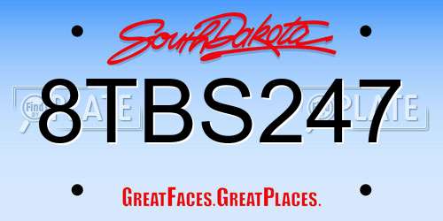 8TBS247 South Dakota License Plate
