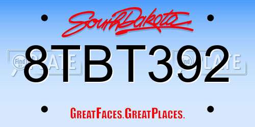 8TBT392 South Dakota License Plate