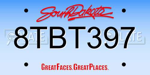 8TBT397 South Dakota License Plate