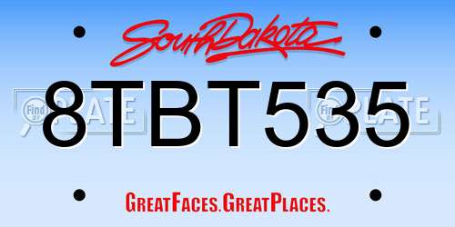 8TBT535 South Dakota License Plate