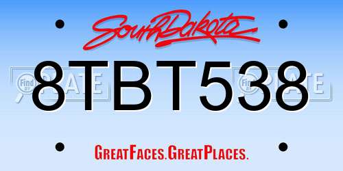 8TBT538 South Dakota License Plate