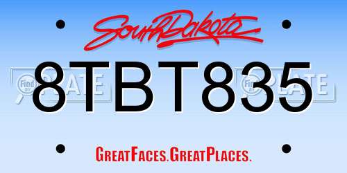 8TBT835 South Dakota License Plate