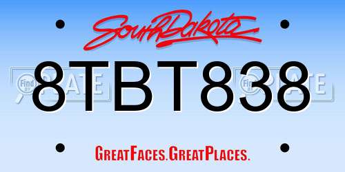 8TBT838 South Dakota License Plate