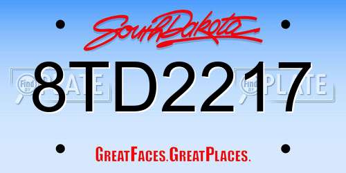 8TD2217 South Dakota License Plate