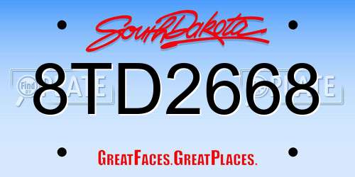 8TD2668 South Dakota License Plate