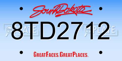 8TD2712 South Dakota License Plate