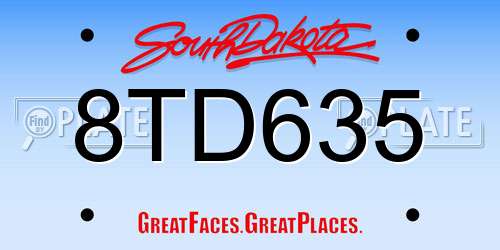8TD635 South Dakota License Plate