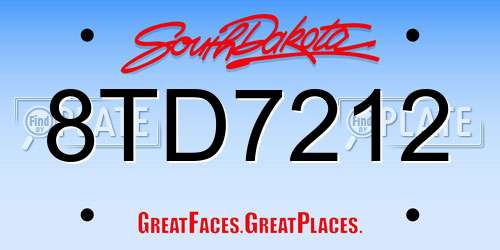8TD7212 South Dakota License Plate