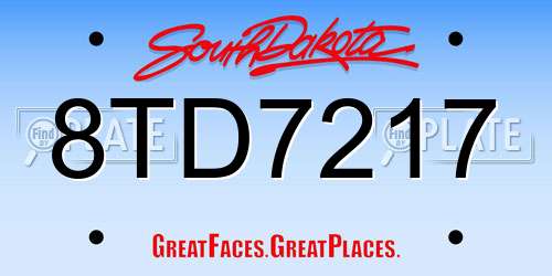 8TD7217 South Dakota License Plate