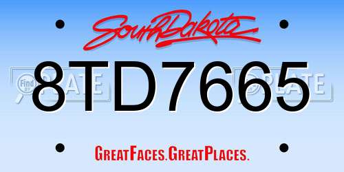 8TD7665 South Dakota License Plate