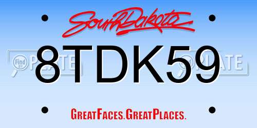 8TDK59 South Dakota License Plate