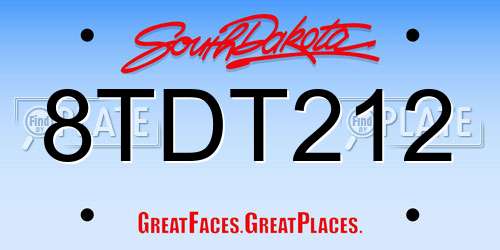 8TDT212 South Dakota License Plate