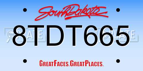 8TDT665 South Dakota License Plate