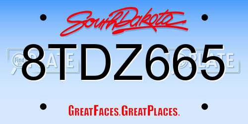 8TDZ665 South Dakota License Plate