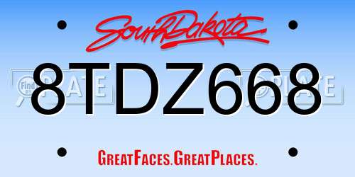 8TDZ668 South Dakota License Plate