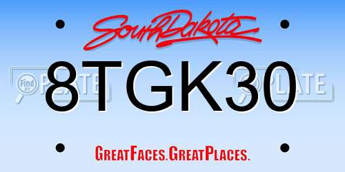 8TGK30 South Dakota License Plate